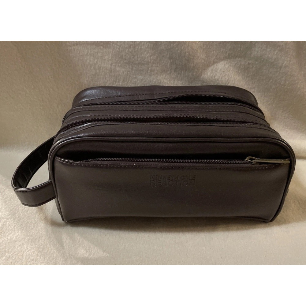 KENNETH COLE REACTION MENS TOILETRIES TOTE Brown Faux Leather 10.5 X 6" Travel